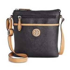 Giani Bernini Saffiano Crossbody Bag Faux Leather Black Tan